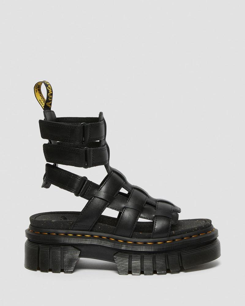 Dr Martens Ricki Nappa Lux Leren Platform Sandalen Plateauzool Dames Zwart | NL 476TCE